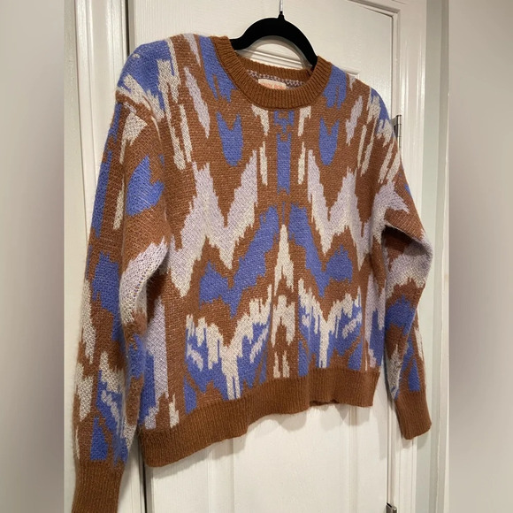 Knox Rose Fuzzy Blue Brown Aztec Long Sleeve Crew Neck Pullover Sweater Size XS - Picture 6 of 10